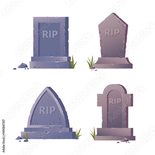 Old stone tombstone with title RIP illustration,