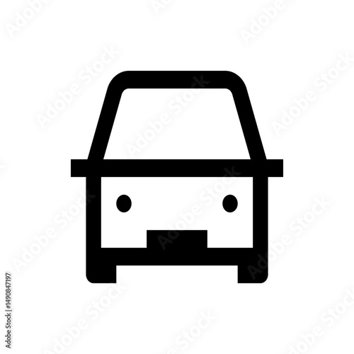 Simple front view car icon with black outline and headlights and bumper design on a white background art