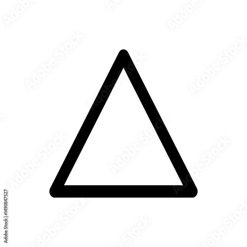 Illustration of a simple black outlined triangle shape with rounded corners on a plain white background space