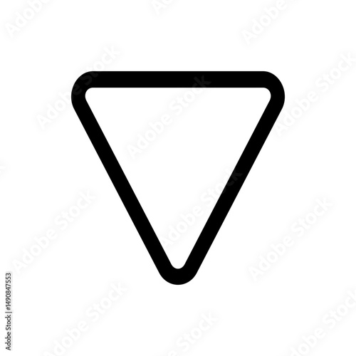 Black outlined inverted triangle with rounded corners against a plain white background is displayed here