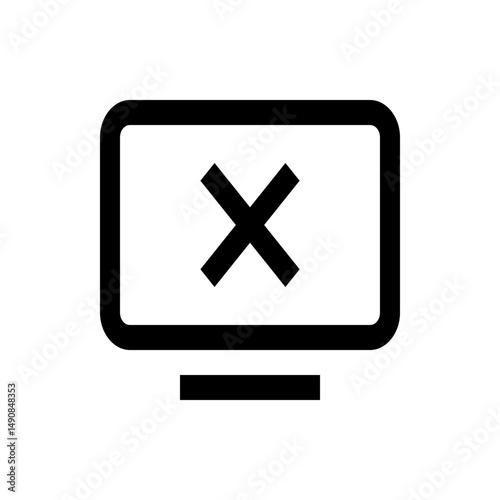 Monitor screen with an x mark inside and a horizontal line below representing an error or closed state icon