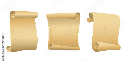 Parchment paper, scroll papyrus, empty frame, blank in cartoon style