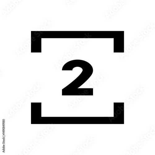 Illustration of the number two centered between the top and bottom of a partial rectangular frame design