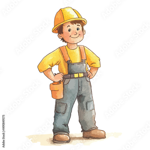 Cheerful Child Construction Worker in Colorful Workwear