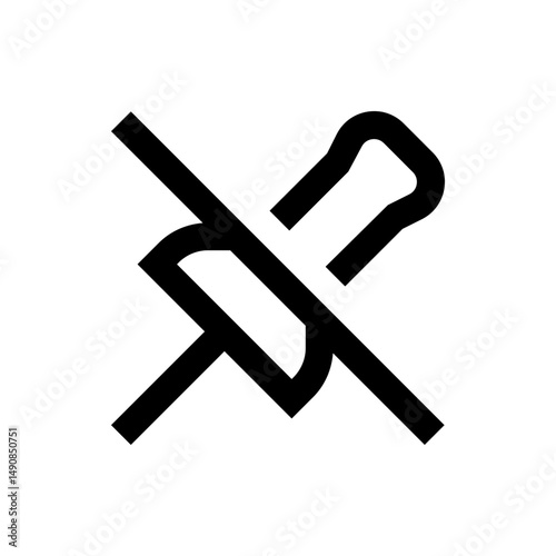 Illustration of a black pushpin with a line through it indicating prohibition or restriction icon symbol