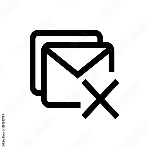 Two overlapping email icons with a prominent x mark indicating delete or removal in a simple design