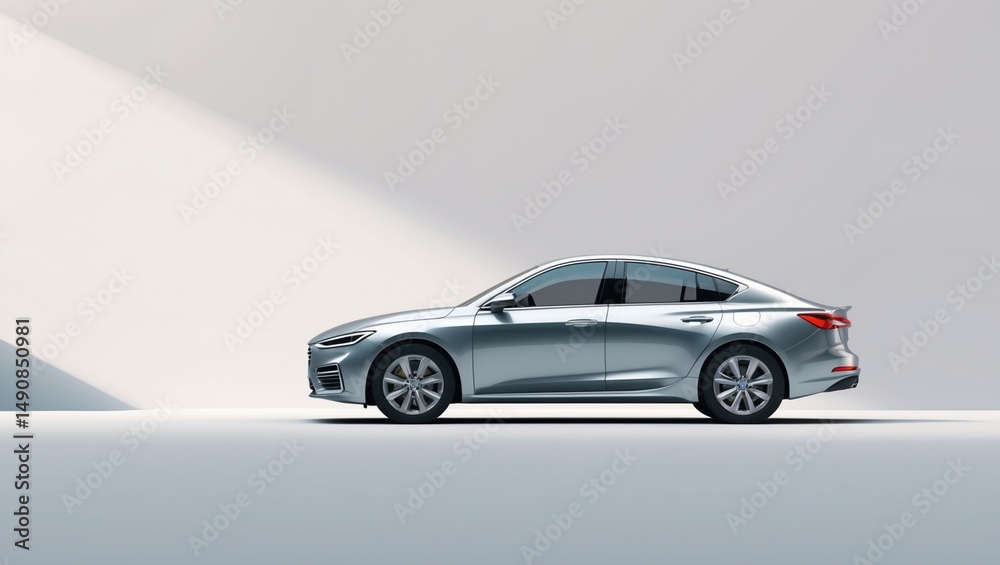 Fototapeta premium Car insurance background with a sleek silver sedan suitable for insurance brochures, websites, and social media graphics.