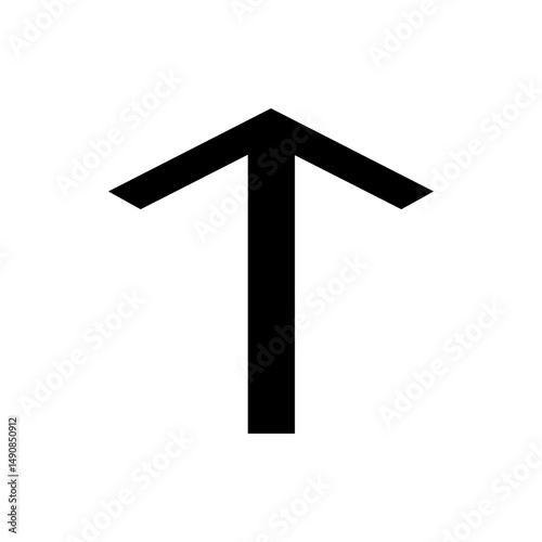 A simple black arrow pointing upwards on a white background in a minimalist style and clean presentation style