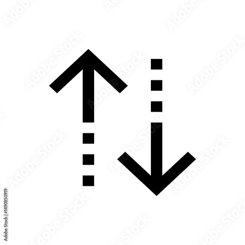 Arrows pointing up and down with dotted lines indicating direction of movement in black and white style