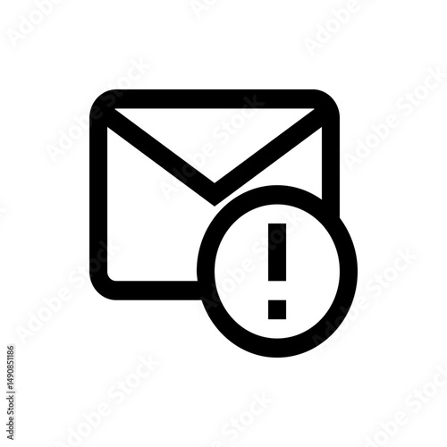 Black outline of an email icon with an exclamation mark inside a circle indicating an error message alert