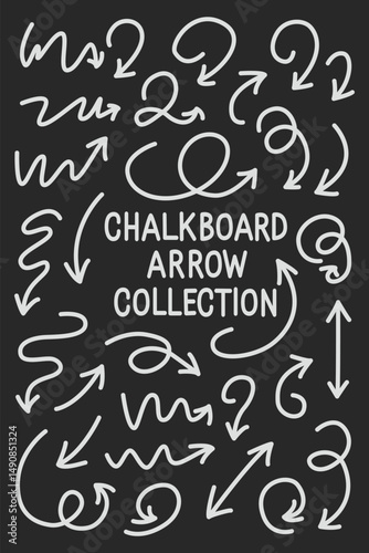 Quadro su tela Chalkboard arrows vector set with curved, straight, and sketchy directions