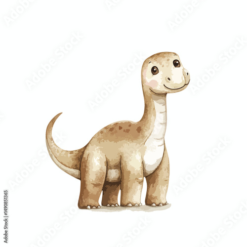 Cheerful Juvenile Sauropod Dinosaur Watercolor Illustration