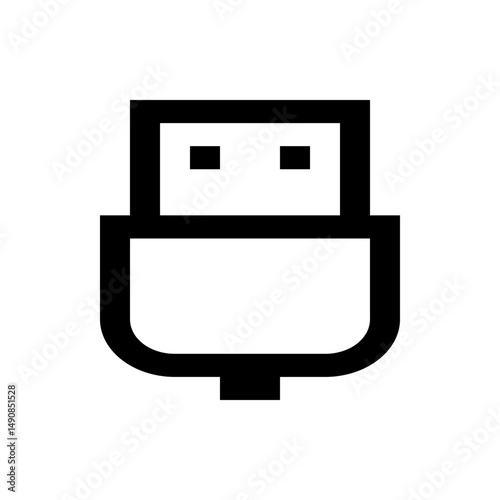 Illustration of a black and white usb connector with rectangular shape and two small squares on top side