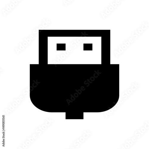 Illustration of a black usb connector with a rectangular head and two small square openings on a white background