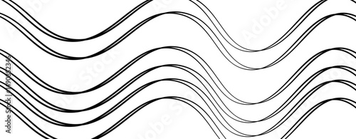 Abstract design featuring thin, elegant wave black lines flowing gracefully across a clean white background. The lines should appear delicate and dynamic, with smooth curves and varying opacity.