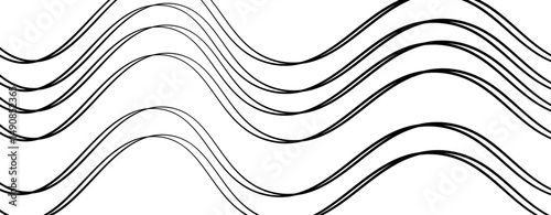 Abstract design featuring thin, elegant wave black lines flowing gracefully across a clean white background. The lines should appear delicate and dynamic, with smooth curves and varying opacity.