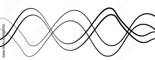 Abstract design featuring thin, elegant wave black lines flowing gracefully across a clean white background. The lines should appear delicate and dynamic, with smooth curves and varying opacity.