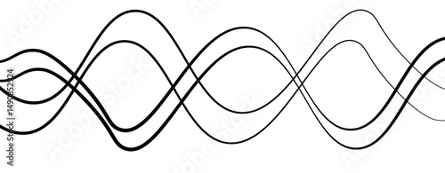 Abstract design featuring thin, elegant wave black lines flowing gracefully across a clean white background. The lines should appear delicate and dynamic, with smooth curves and varying opacity.