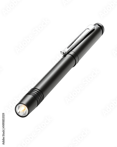 Isolated transparent A sleek black pen flashlight, combining practicality with style for everyday use. PNG die-cut element for advertising