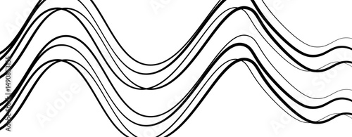 Abstract design featuring thin, elegant wave black lines flowing gracefully across a clean white background. The lines should appear delicate and dynamic, with smooth curves and varying opacity.