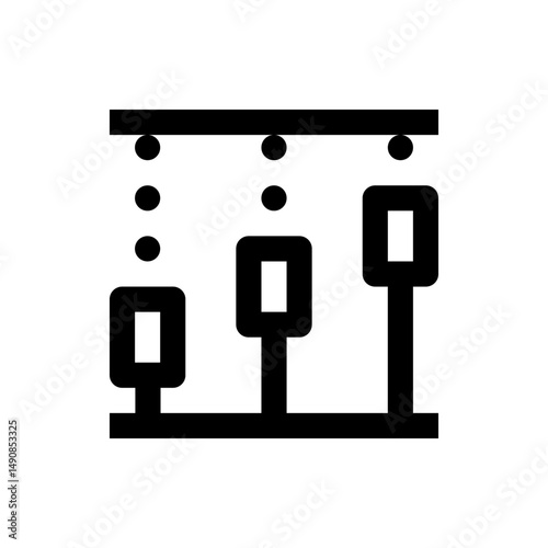 Illustration of a simple three object hanging system with a horizontal bar and vertical supports design