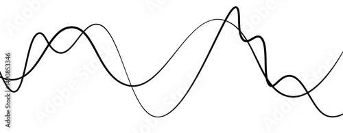 Abstract design featuring thin, elegant wave black lines flowing gracefully across a clean white background. The lines should appear delicate and dynamic, with smooth curves and varying opacity.