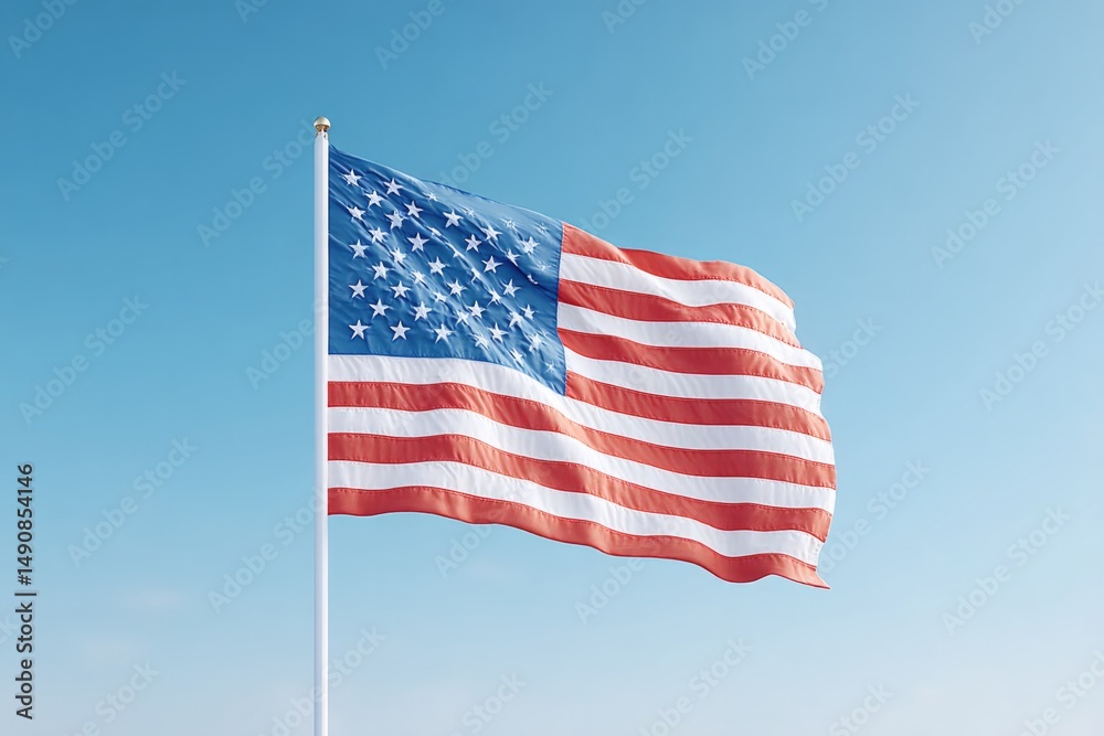 Obraz premium silhouetted american flag gently waves against clear blue sky
