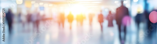 Blurry motion of people in a public space.