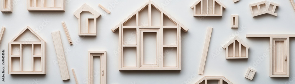Obraz premium Wooden House Frames Miniature Home Construction Concept, architecture , design