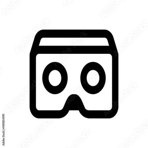 Illustration of virtual reality headset with two circular lenses and a thick black outline design style