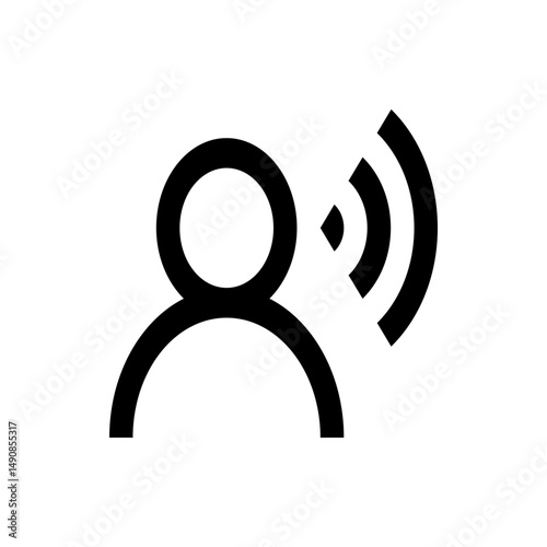 Illustration of a person icon with circular head and curved body emitting three curved signal waves