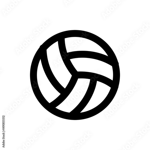 Black and white outline of a volleyball with curved segments and a circular shape on a white background