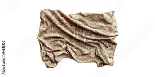 Textured Beige Fabric With Geometric Patterns. Home Decor And Interior Design Element Isolated On Transparent Background