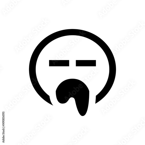 A simple black and white drawing of a face with a drool and two horizontal lines for eyes and a circle
