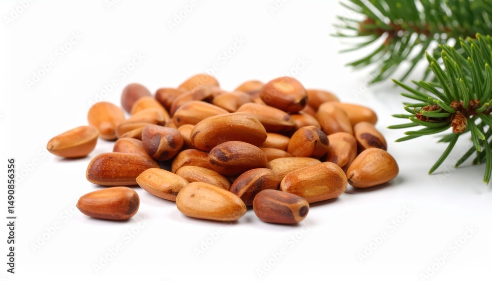 Obraz premium fresh pine nuts isolated on white background, organic and healthy food, raw vegetable