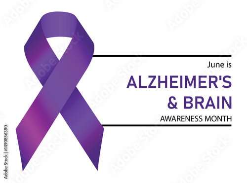 Alzheimer's and Brain Awareness Month. June. Purple awareness ribbon. Ideal for Alzheimers and Brain Awareness Month celebration. Vector banner. Eps10
