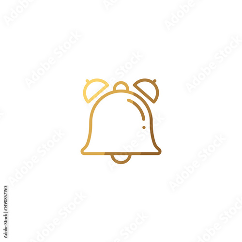 Gold alarm bell icon in minimalist line art style  