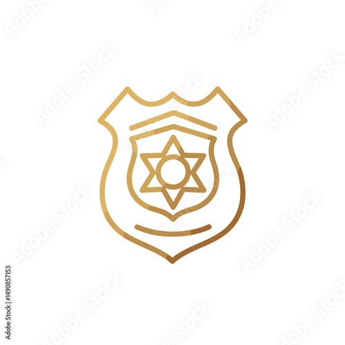 Police badge emblem with star in golden line art style  