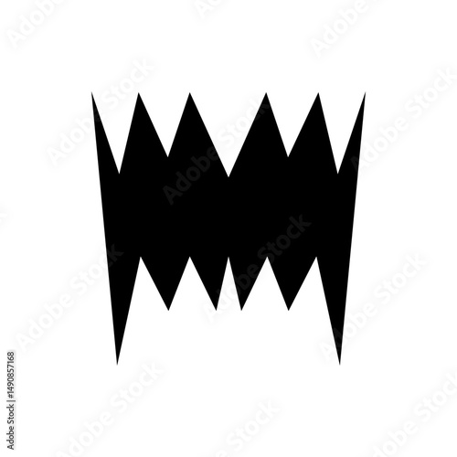A black jagged zig zag line with sharp points against a white background creates a graphic design element