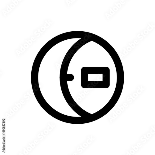 Circular graphic with a partial overlay and a centered rounded rectangle shape in black and white color