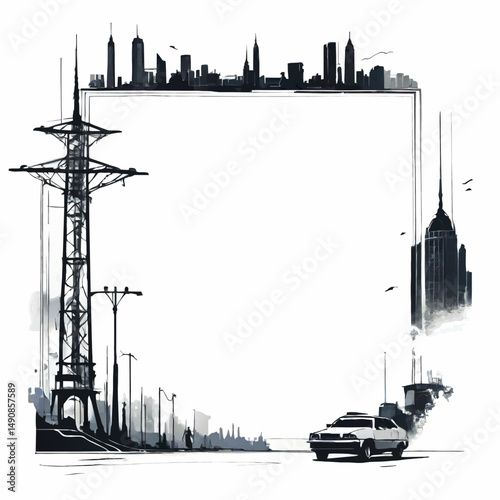 street view cityscape picture frame pattern for insertion