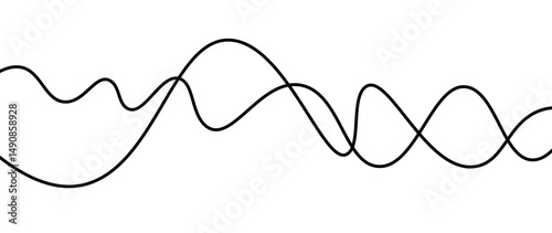 Abstract design featuring thin, elegant wave black lines flowing gracefully across a clean white background. The lines should appear delicate and dynamic, with smooth curves and varying opacity.