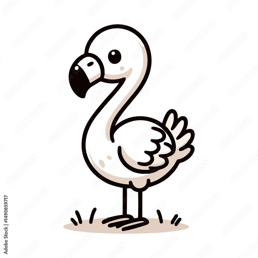 Obraz premium Flamingo vector, minimalist pink tropical bird, cute flat animal cartoon illustration for seamless nursery wallpaper, kids summer background, wildlife art print for beach decor and textile design