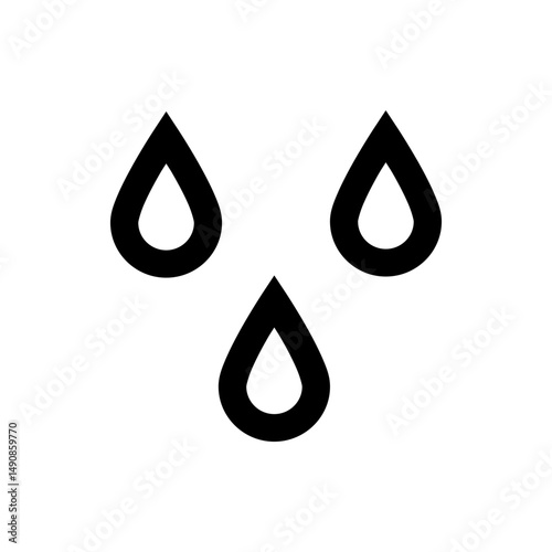 Three stylized black teardrop shapes arranged in a triangular pattern on a white background design element