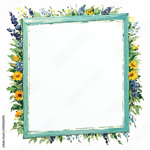 wooden frame pattern with summer flowers vector illustration for insertion
