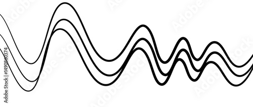 Abstract design featuring thin, elegant wave black lines flowing gracefully across a clean white background. The lines should appear delicate and dynamic, with smooth curves and varying opacity.