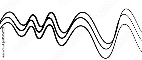 Abstract design featuring thin, elegant wave black lines flowing gracefully across a clean white background. The lines should appear delicate and dynamic, with smooth curves and varying opacity.