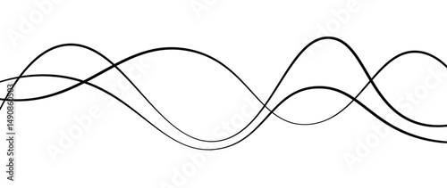 Abstract design featuring thin, elegant wave black lines flowing gracefully across a clean white background. The lines should appear delicate and dynamic, with smooth curves and varying opacity.