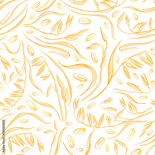 Oat spike, seed seamless pattern Agriculture field