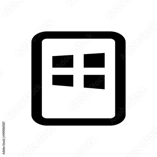 Illustration of a window icon with four panes inside a rounded rectangular frame in black and white design